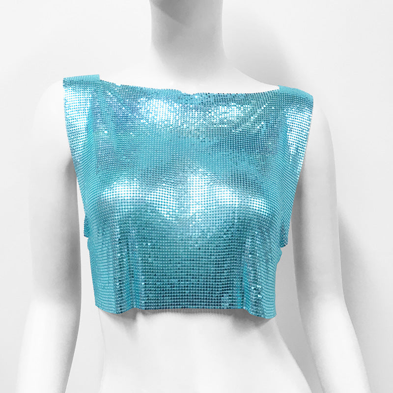 Metal Sequins Top Sweet And Spicy Style Vest