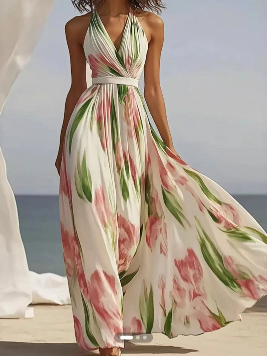 Shop Floral Print Halter Neck Maxi Dress - Women's Fashion | Akatonbo