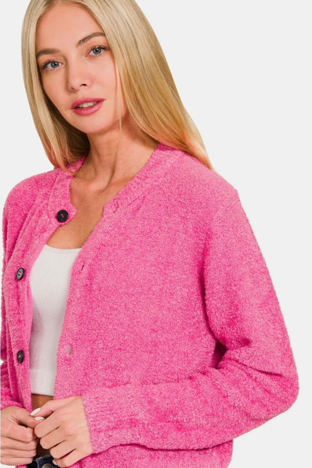 Cardigan pull à manches longues boutonné Zenana