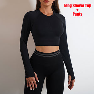 Seamless Yoga Pants Sports Gym Fitness Leggings Or Long Sleeve Tops Outfits Butt Lifting Slim Workout Sportswear Clothing