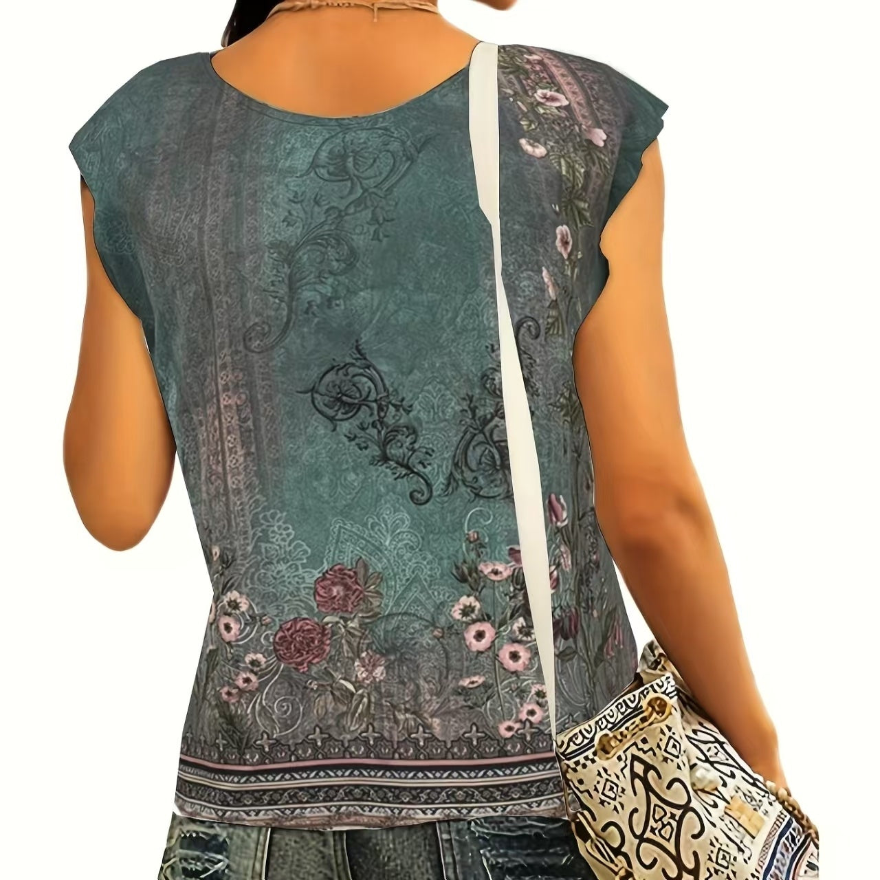 Women's Floral Printed Vest V-neck Sleeveless Button Down Casual Top
