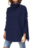 Turtleneck Sweater Mid Length Batwing Sleeve Slit Hem Tunic Pullover Sweaters Winter Tops Women Clothing