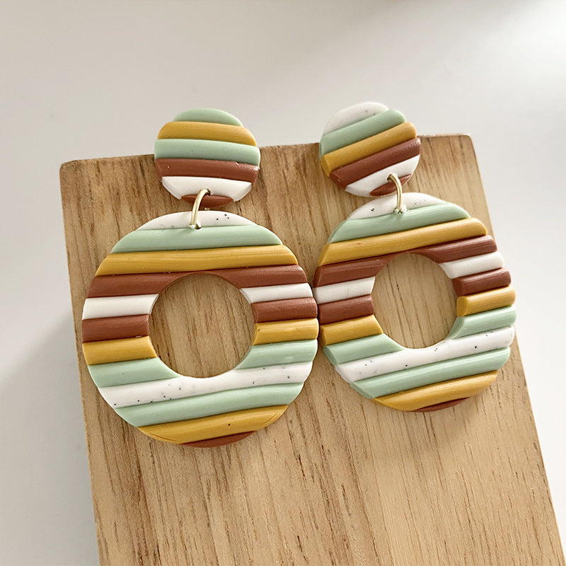 Aggregate Brickearth Polymer Clay Earrings Rainbow Bar Multicolor Art