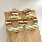 Aggregate Brickearth Polymer Clay Earrings Rainbow Bar Multicolor Art