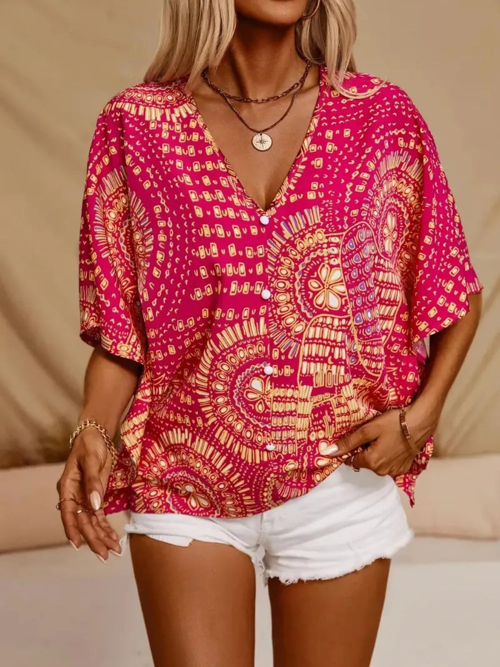 Shop Printed V-Neck Half Sleeve Top - Women's Fashion | Akatonbo