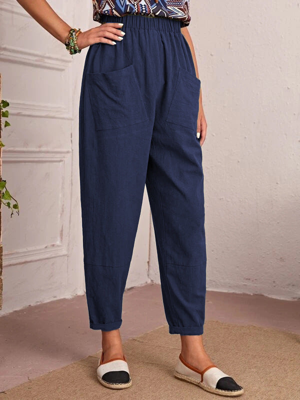 Women's Cotton Linen Elastic-waist Casual Pants