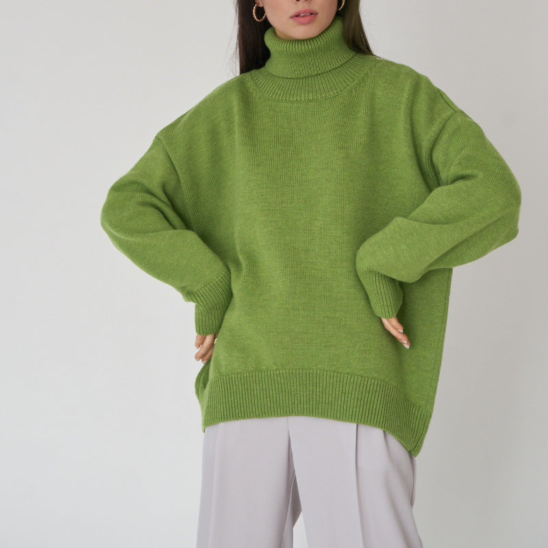 Jersey de mujer de cuello alto, holgado y cómodo, de color liso