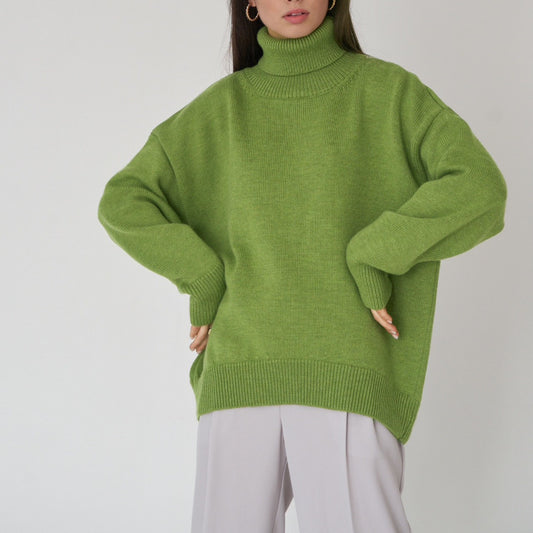 Akatonbo Solid Color Turtleneck Comfortable Loose Pullover Women'S Sweater