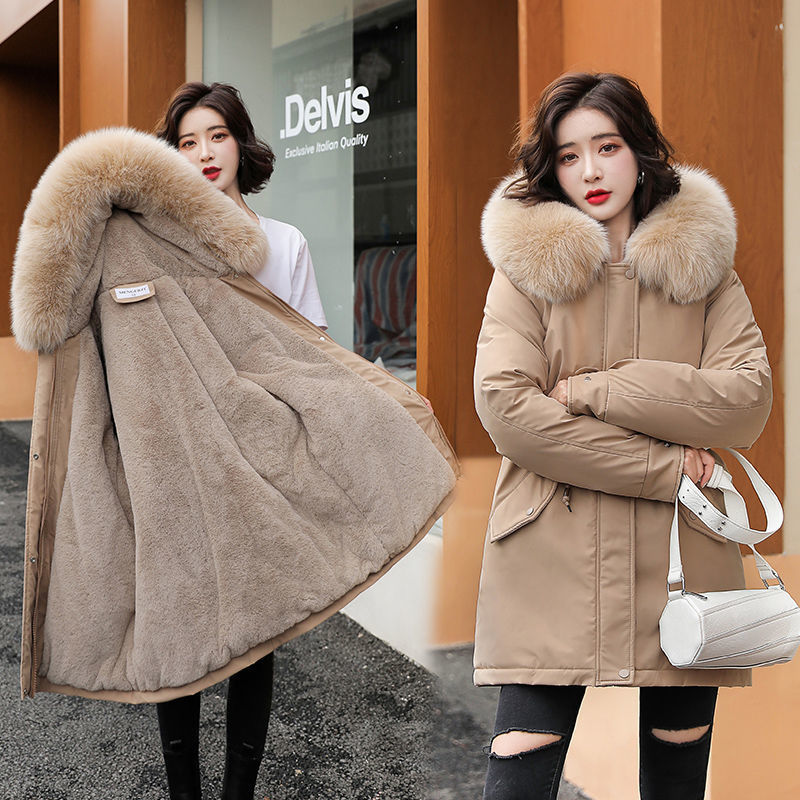 Mid-length Plus Velvet Thick Anti-season Korean Cotton Coat