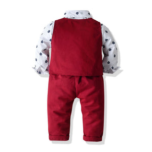 Boys Gentleman Clothing Set Cotton Long Sleeve Bowtie Shirt+Waistcoat+Pants 3Pcs Suit Kids Boy Casual Clothes Set