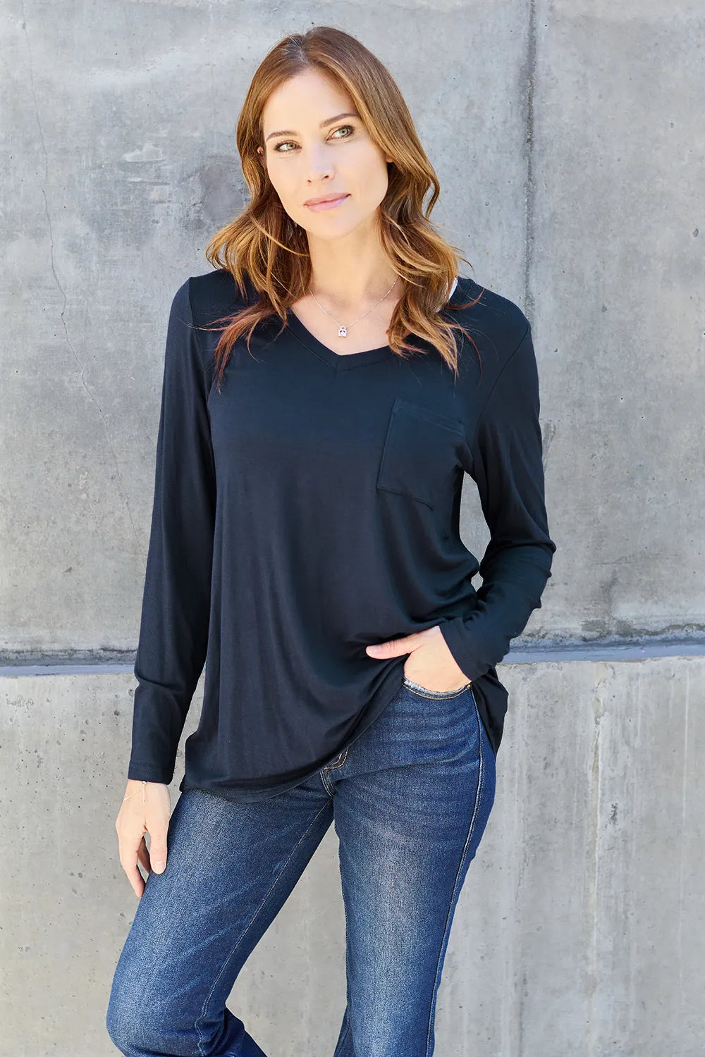 Shop Basic Bae Full Size V-Neck Long Sleeve Top - Women's Fashion | Akatonbo