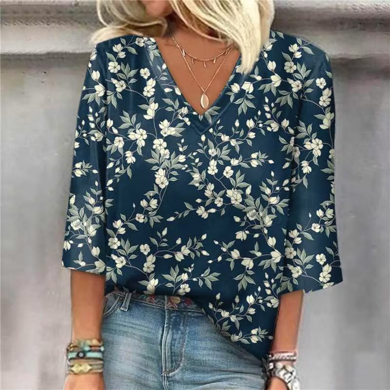 Women's V-Neck Printed Casual Top
