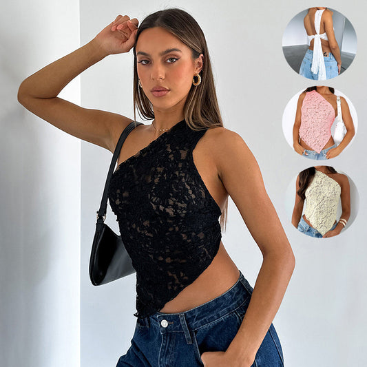 Akatonbo Ins Lace Backless Top Summer Solid Color Waistless Top