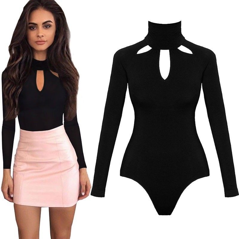Akatonbo Black Cutout Long Sleeve Slim Sexy Solid Color Jumpsuit