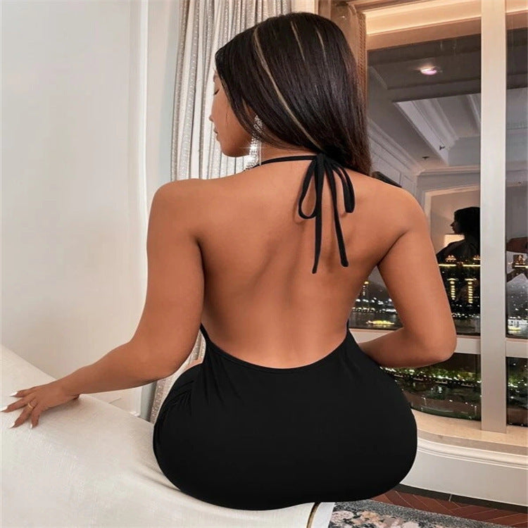 Summer Deep V-neck Sling Backless Halter Dress