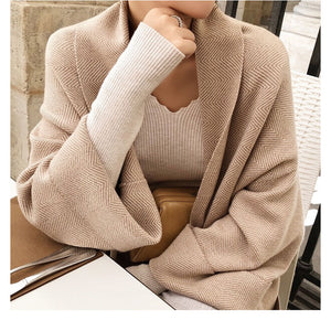 Mid-length sweater coat knit cardigan