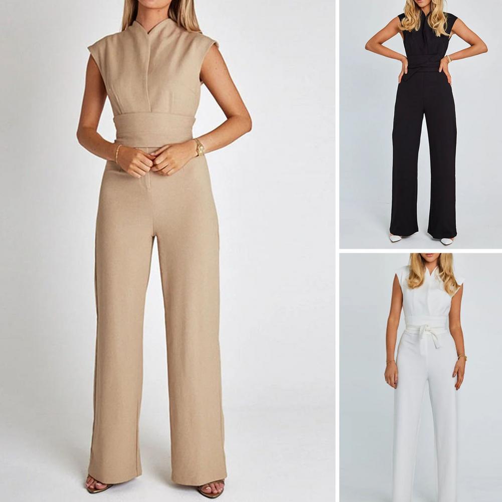 Nouvelle combinaison chic unie à jambes larges pour femme