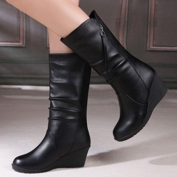 Women's thick-soled British style mid-tube boots