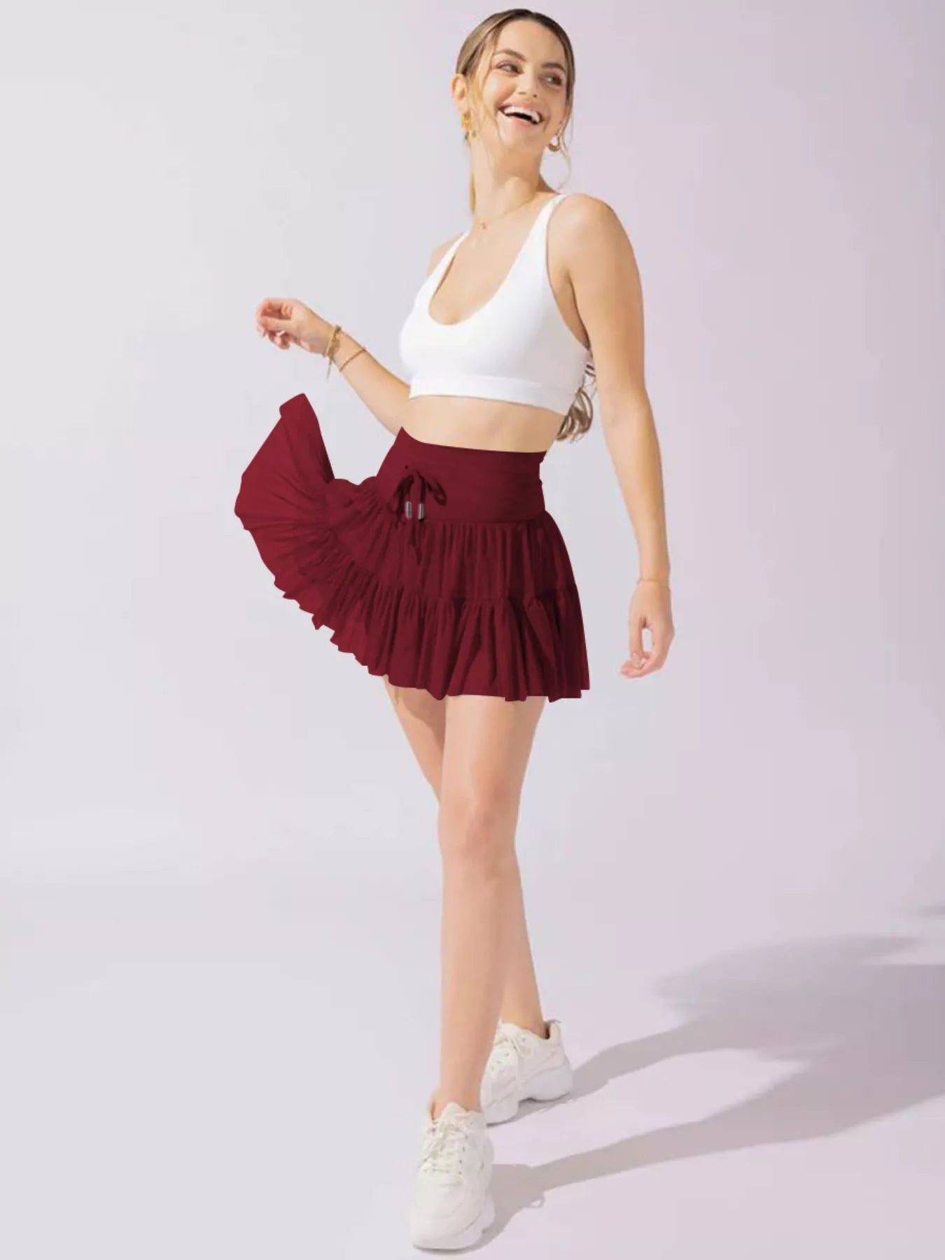 Shop Tiered Skort with Drawstring - Women's Fashion | Akatonbo