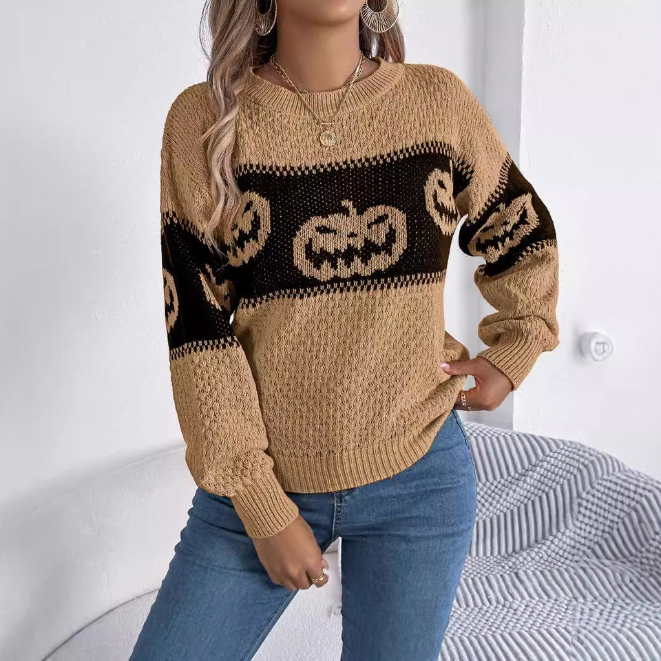 Snoopy Halloween Pumpkin Pullover Sweater Fashion Long Sleeve Knitted Tops For Women Clothing