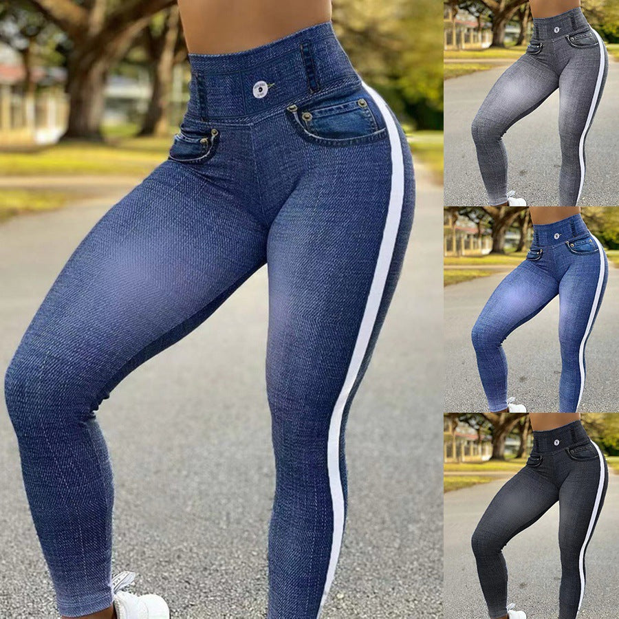 Mallas elásticas de yoga de secado rápido para mujer con estampado vaquero y corte ajustado