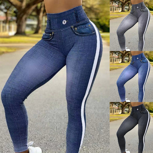 Akatonbo Women'S Quick-Drying Slim Fit Denim Print Yoga Pants Leggings