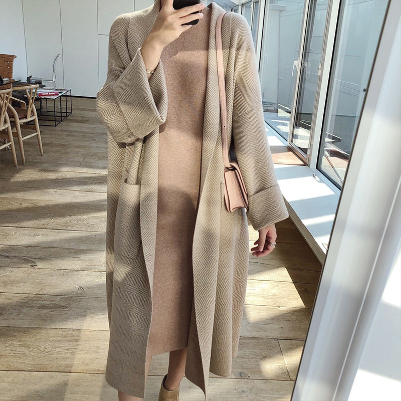 Mid-length sweater coat knit cardigan