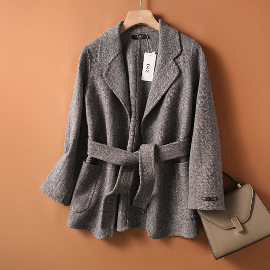 Manteau à la mode pour femme, en laine double face, ample
