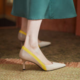 Women's Stiletto High Heels Temperament Sheepskin Color Matching