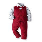 Boys Gentleman Clothing Set Cotton Long Sleeve Bowtie Shirt+Waistcoat+Pants 3Pcs Suit Kids Boy Casual Clothes Set