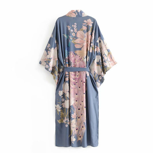 Vestido Estampado de Flor de Pavo Real