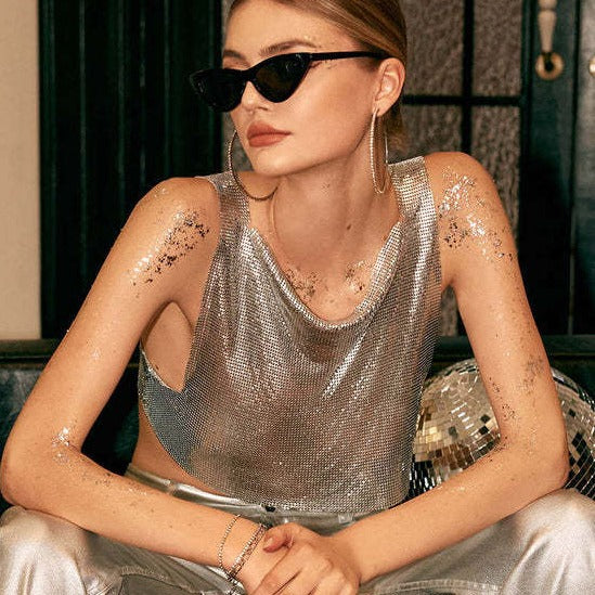 Metal Sequins Top Sweet And Spicy Style Vest