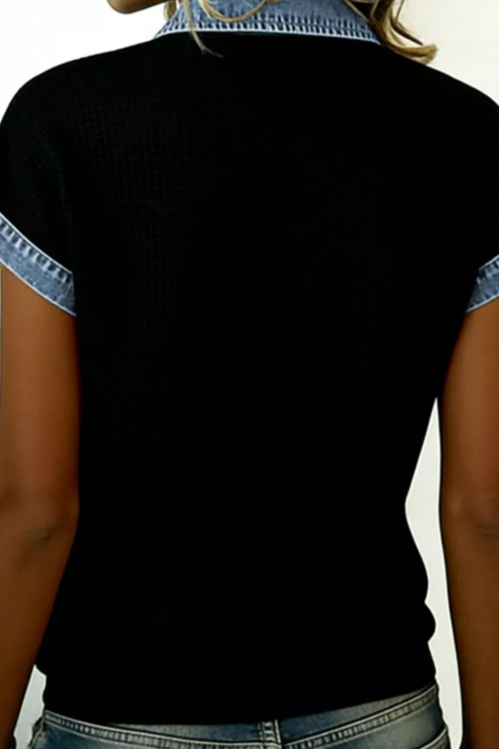 Shop Denim Trim Button-Down Shirt - Women's Fashion | Akatonbo