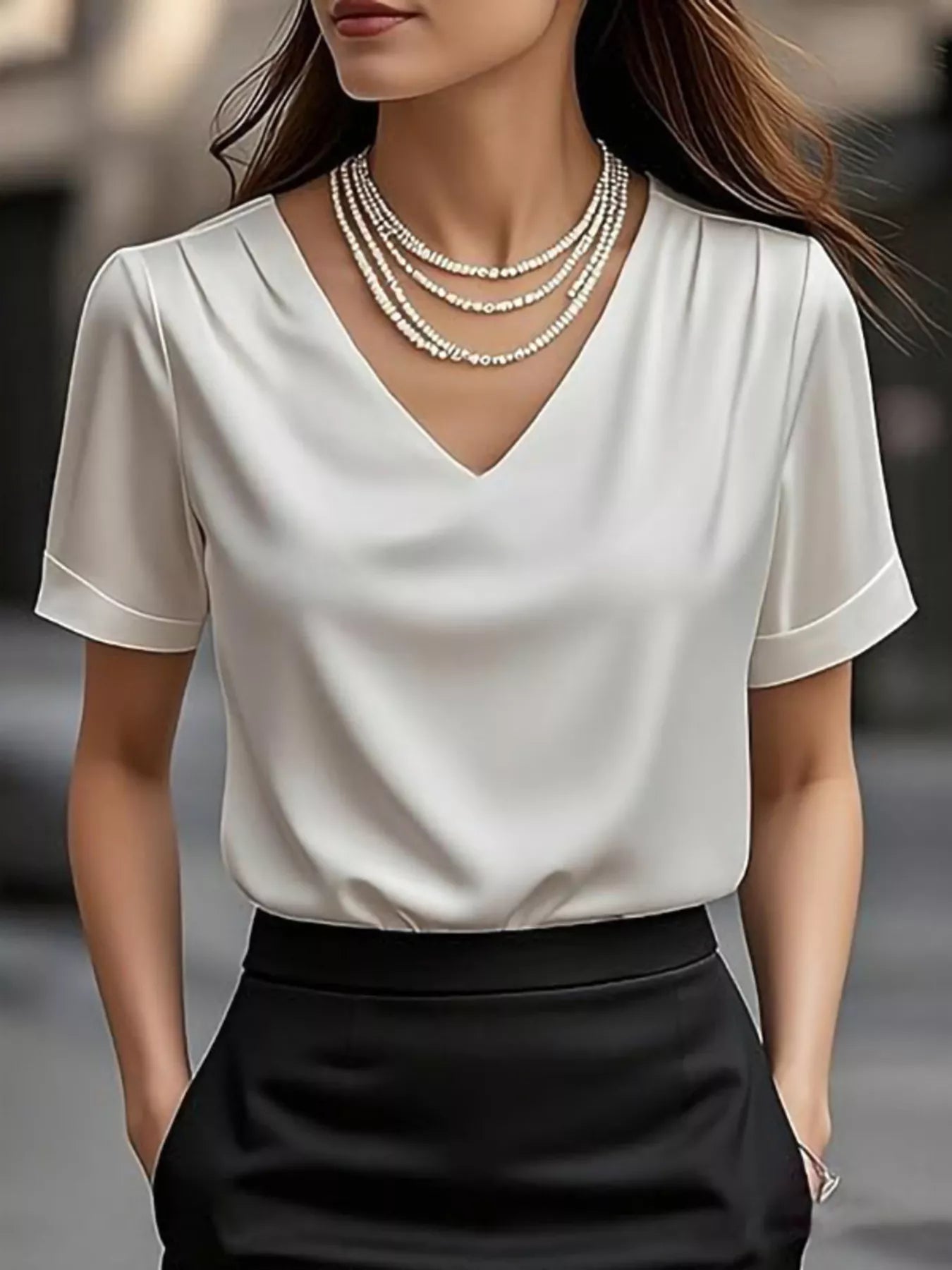 Shop V-Neck Satin Blouse - Women's Fashion | Akatonbo