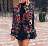 Plaid buttoned woolen blazer