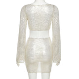 Summer New Style Women's Sequins Bandage Cardigan High Waist Bag Hip Skirt Casual Suit Women