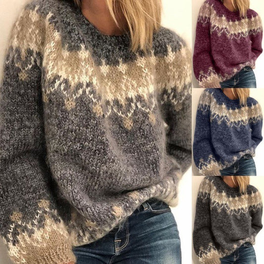 Akatonbo Casual Pullover Jacquard Sweater Autumn And Winter Fashion Ethnic Style Knitted Tops Women'S Clothing