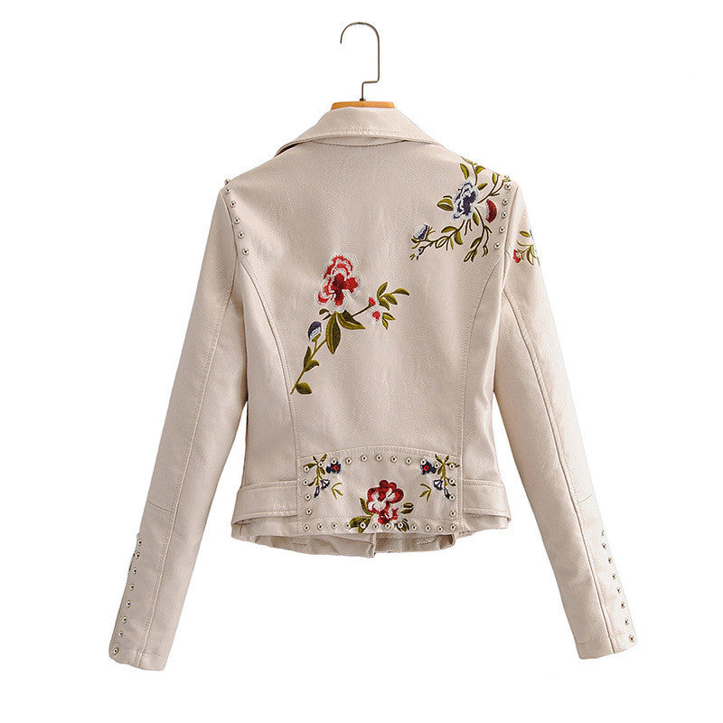 Embroidered PU Leather Jacket