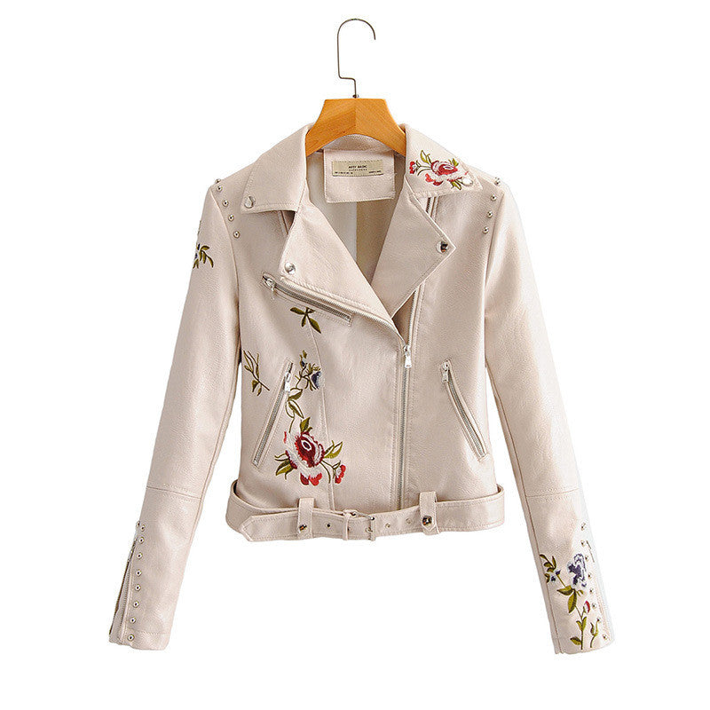 Embroidered PU Leather Jacket