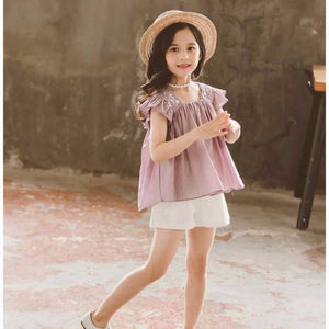 Girls Summer New Style Little Girl Fashionable Suit Children Western Style Short-Sleeved Children's Clothing Big Girl Two-Piece Trend