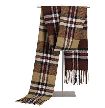 Men'S Wool Scarf Short Winter Warm Thin Neck Scarf Plaid Elderly Middle Aged Youth Leisure