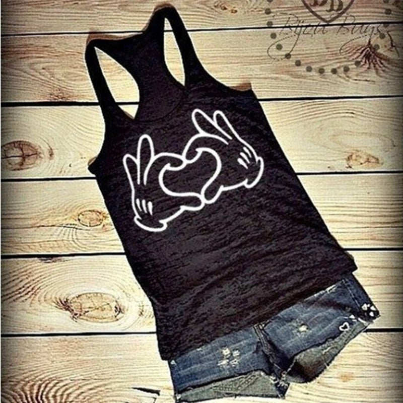 Akatonbo Cute Two-Handed Love Printed Vest Women Sleeveless T-Shirt