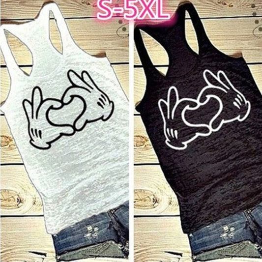 Akatonbo Cute Two-Handed Love Printed Vest Women Sleeveless T-Shirt