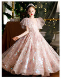 Girls' Dresses, Couture Little Girls, 10-Year-Old Princess Dress, Sequins, Host Catwalk Show, Piano Performance Clothing, Children