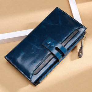 Wallets Multi Card Buckle Long Oil Wax Leather Wallets