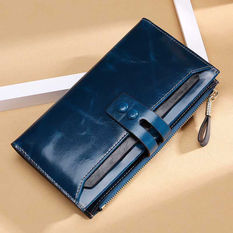 Wallets Multi Card Buckle Long Oil Wax Leather Wallets