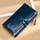 Wallets Multi Card Buckle Long Oil Wax Leather Wallets