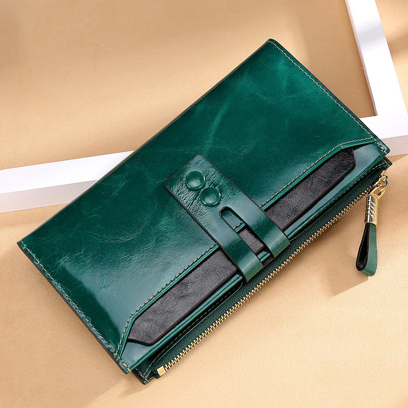 Wallets Multi Card Buckle Long Oil Wax Leather Wallets