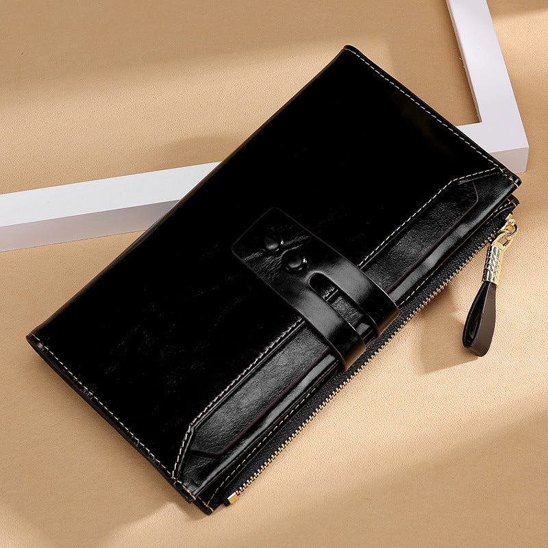 Wallets Multi Card Buckle Long Oil Wax Leather Wallets