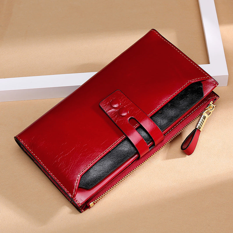 Wallets Multi Card Buckle Long Oil Wax Leather Wallets